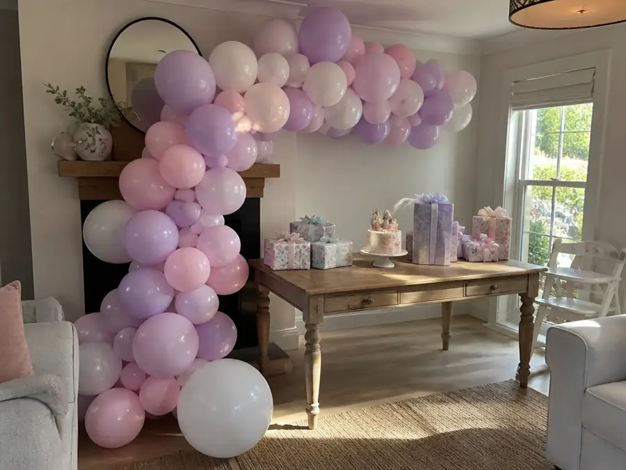 Kids birthday with a pastel balloon garland