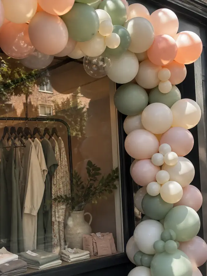 Balloon garland in a shop window